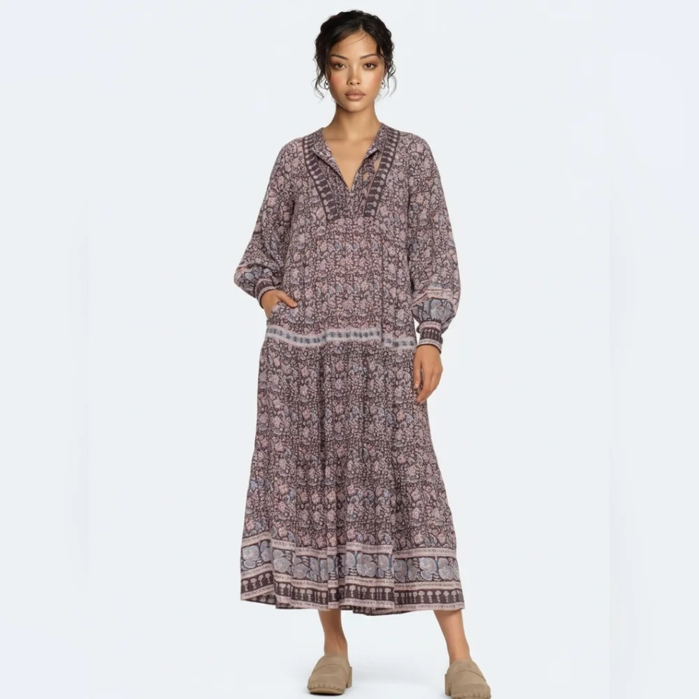 Sea New York Amaki Lilac Whimsical Cottagecore Bohemian Floral Maxi Dress L Bx22 - Picture 5 of 16